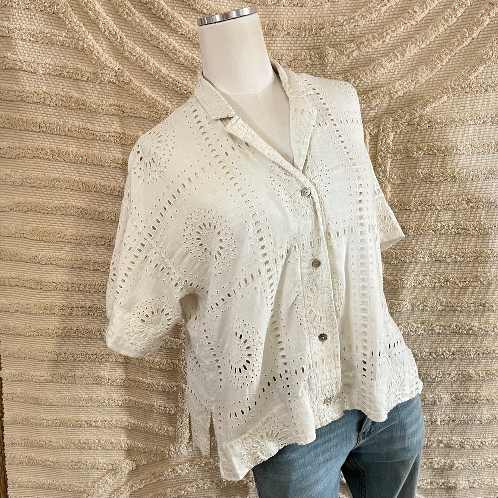 Madewell White Eyelet Button-Up Top